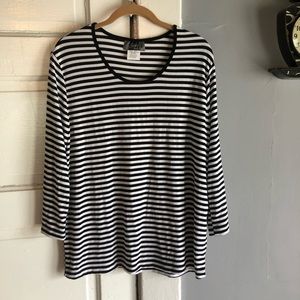 Slinky Brand Black and White Striped Top. Size L.